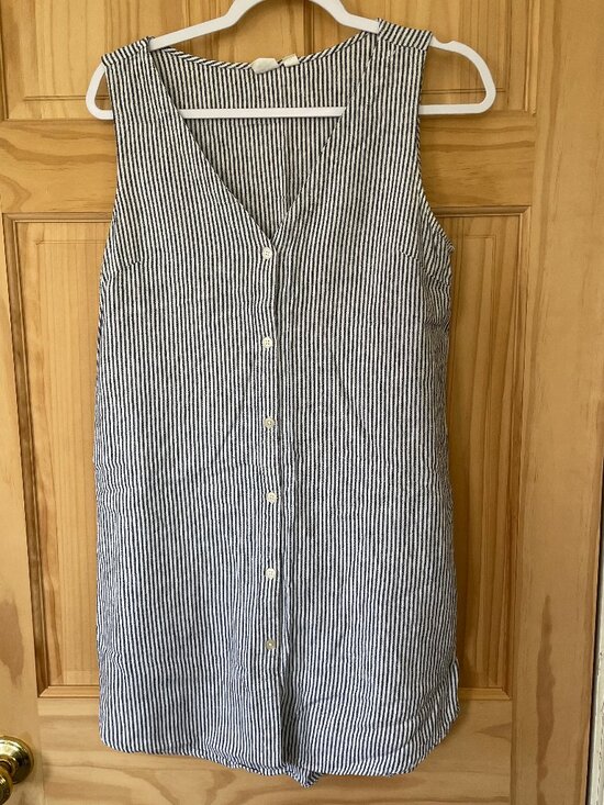 GAP Dresses & Skirts - Gap Linen-Blend Sleeveless Striped Shirt Dress - Women's Sz M - Blue and White